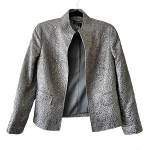 Lafayette 148 Silver Metallic Jacquard Brocade Jacket Blazer Size 4